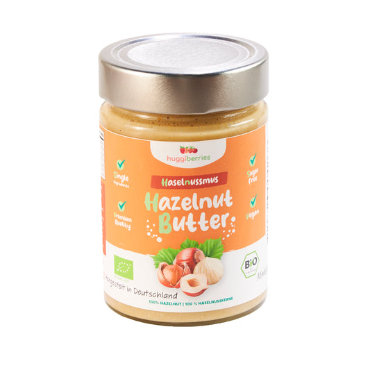 Fein gemahlenes Bio-Haselnussmus – reich an Vitamin E, pflanzlichem Eiweiß & gesunden Fetten, ideal für Brot, Müsli & Küche