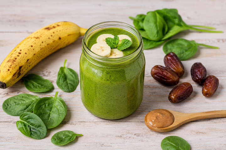 Grüner Power-Smoothie mit Bio-Mandelmus & Datteln