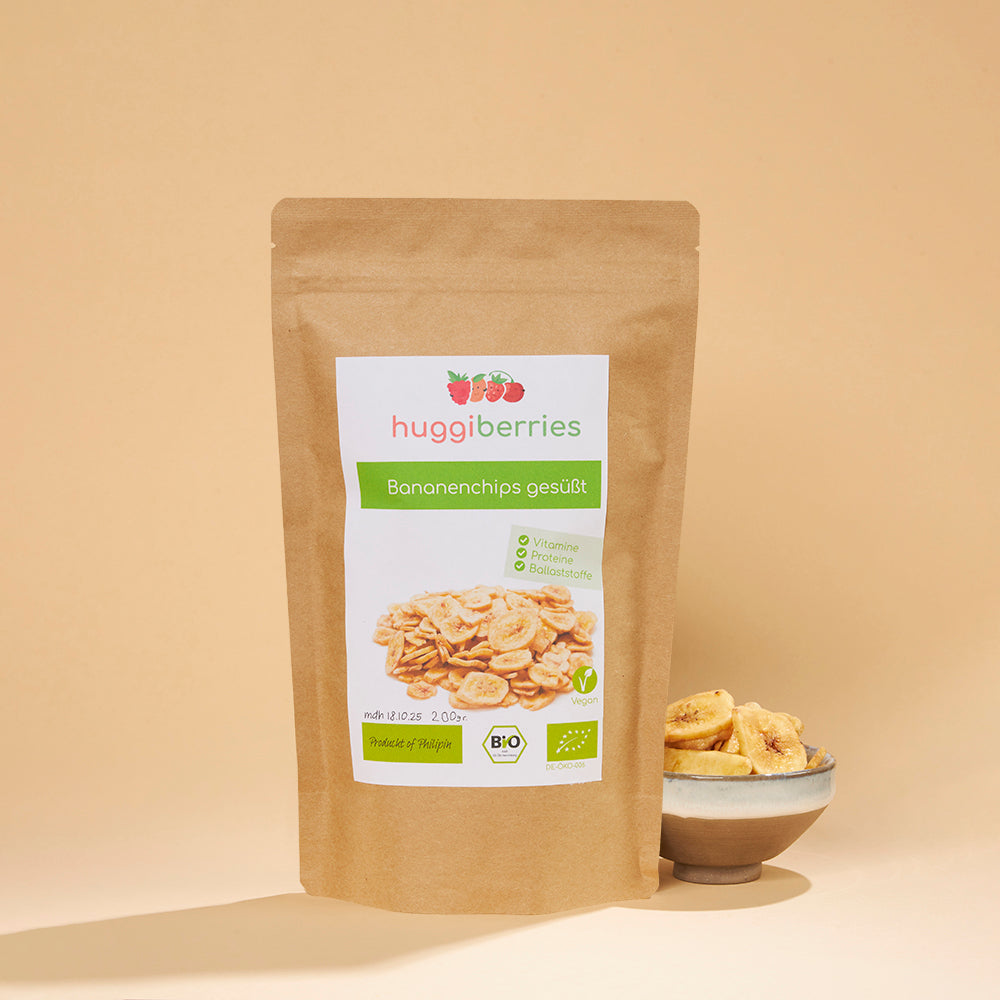 Bio Bananenchips in plastikfreier Verpackung – knuspriger Snack ohne Zuckerzusatz, vegan & naturbelassen

