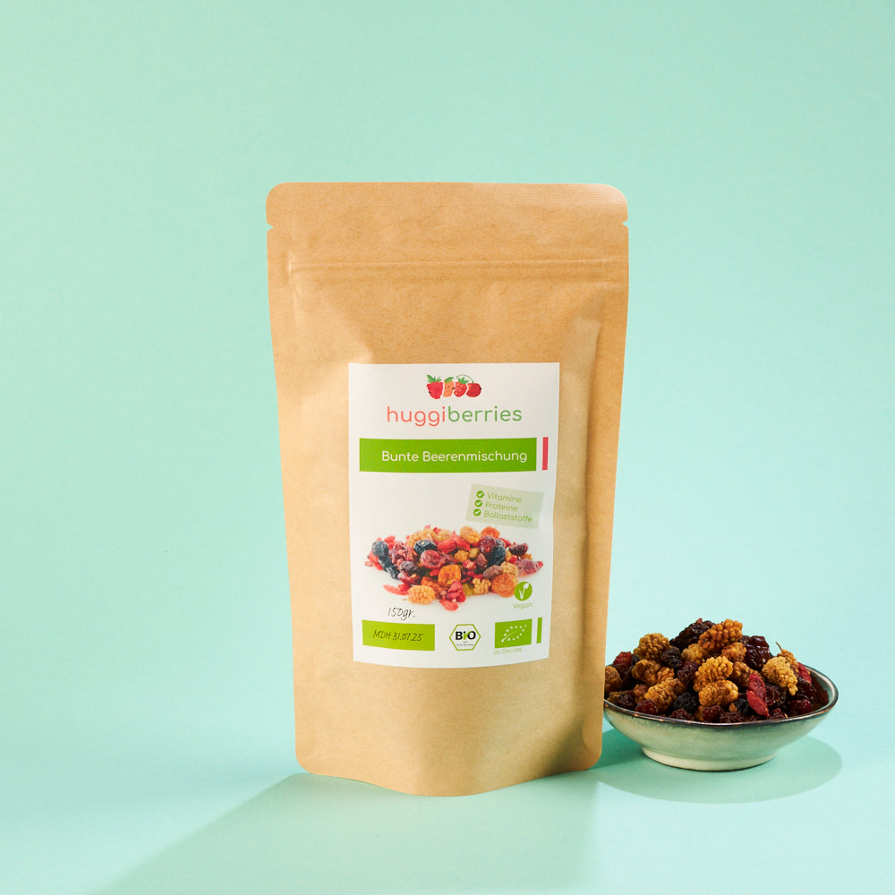 Bio Beerenmischung 100g – Mischung aus 7 Trockenfrüchten ohne Zuckerzusatz, vegan & plastikfrei verpackt