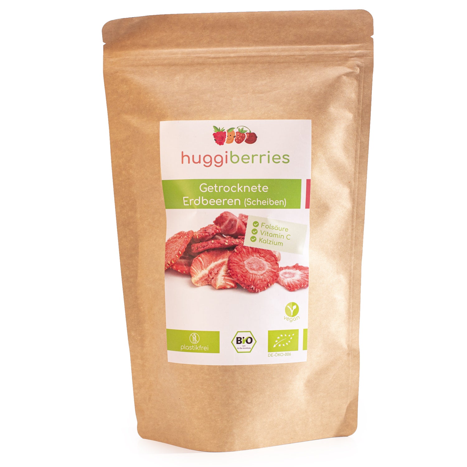 Knusprige Erdbeerscheiben – gefriergetrocknete Bio-Frucht, perfekt als Snack oder Topping für Müsli & Bowls


