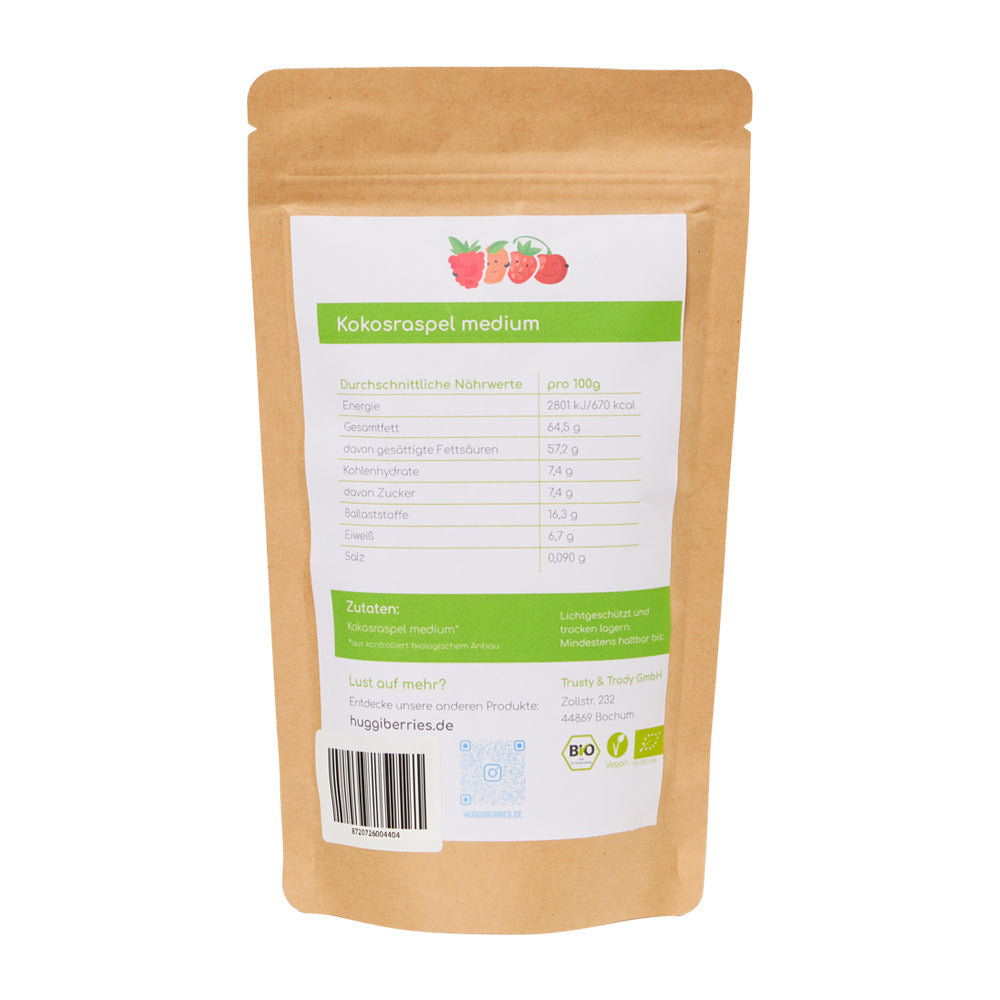 Geraspelte Bio-Kokosnuss – ballaststoffreich & aromatisch, perfekt für Kuchen, Smoothies & Bowls

