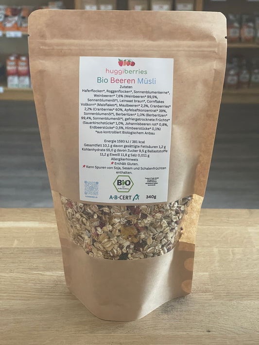 Bio-Frühstücksmüsli mit Maulbeeren, Cranberries, Leinsaat & Haferflocken – reich an Antioxidantien & ideal für einen energiereichen Start

