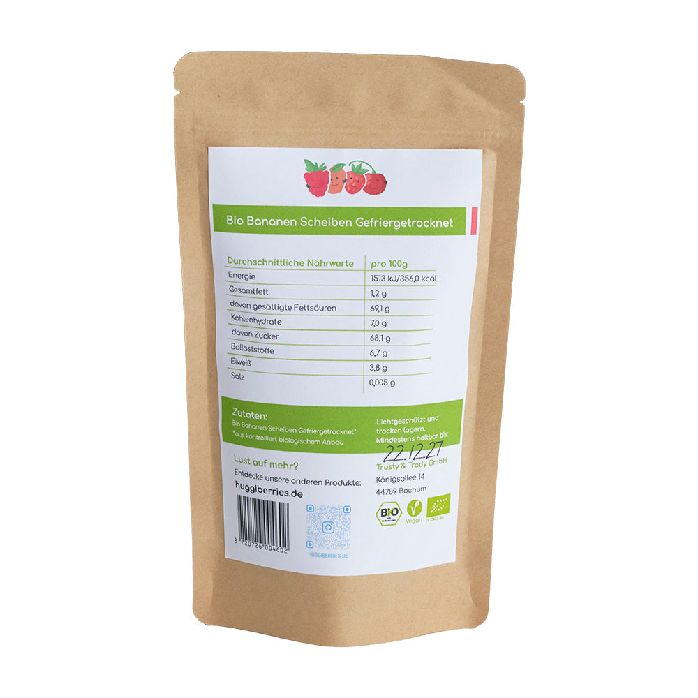 Gefriergetrocknete Bio-Bananenscheiben – knuspriger Snack, 100 % Frucht, perfekt für Müsli & unterwegs