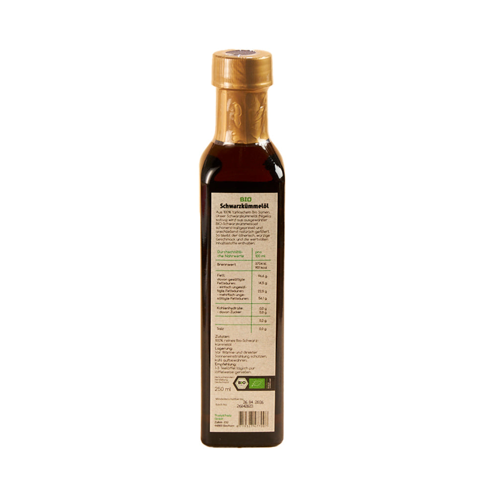 Bio-Schwarzkümmelöl mit 2 % Thymochinon – ideal zur Immunstärkung, Verdauung & Pflege

