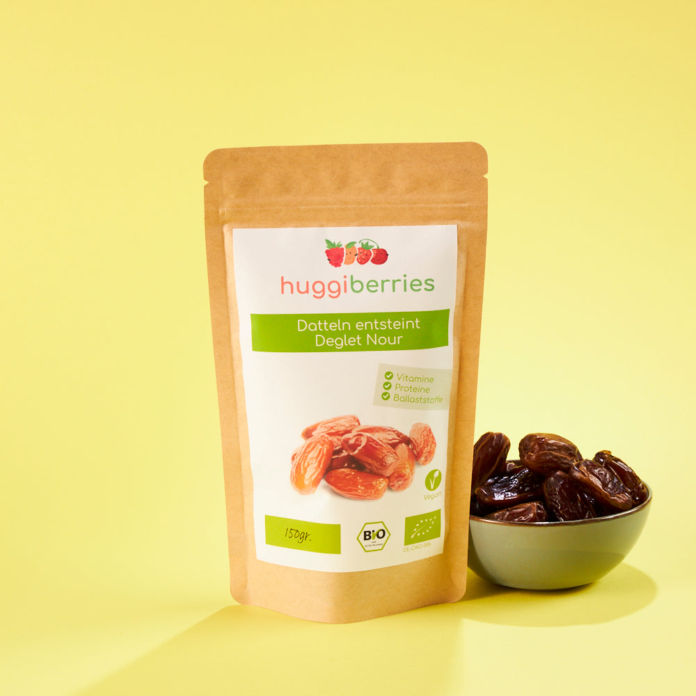 Bio-Datteln entsteint – weiche, naturbelassene Trockenfrüchte ohne Zuckerzusatz, ideal zum Snacken oder für Energy Balls