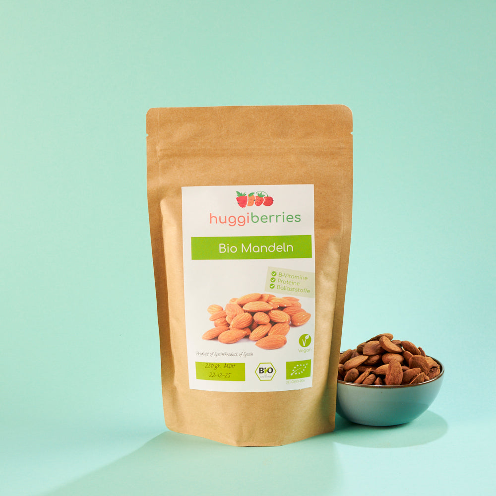 Bio-Mandeln 150g – naturbelassen, mit Haut, plastikfrei verpackt & ungesalzen


