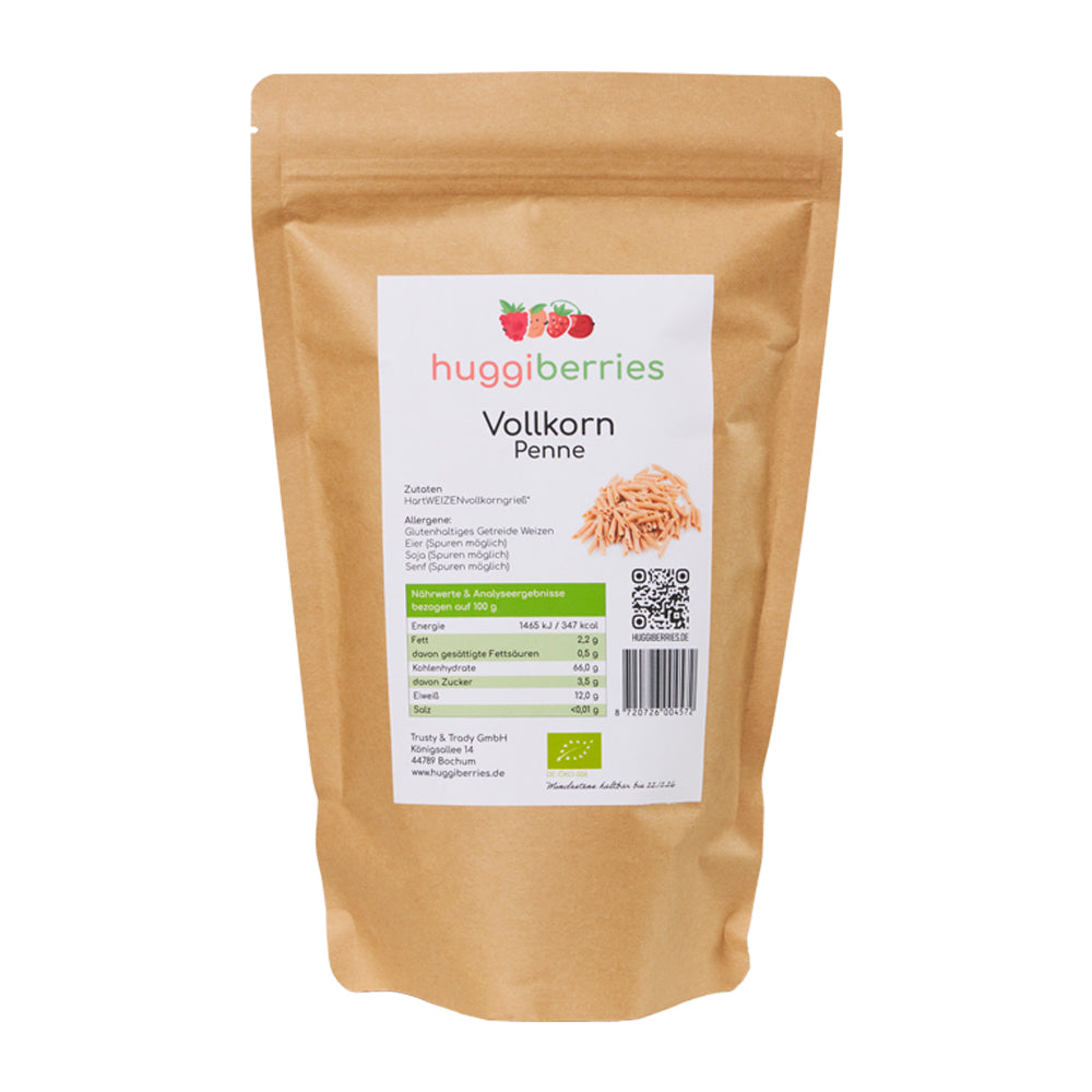 Bio-Vollkorn-Penne 500g – aus 100 % Hartweizenvollkorngrieß, vegan, nussig im Geschmack & perfekt für Saucen, Aufläufe & gesunde Küche


