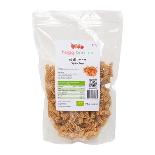 Bio-Vollkorn-Spiralen 500g – aus 100 % Hartweizenvollkorngrieß, vegan, ballaststoffreich & perfekt für Saucen, Aufläufe oder Pasta-Salat

