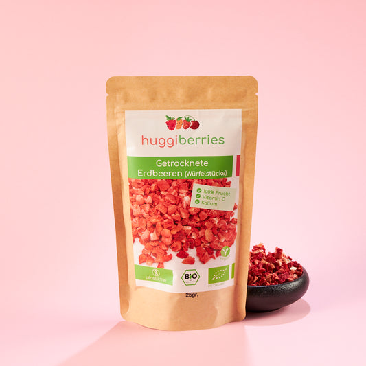 Bio Erdbeeren getrocknet in Würfeln – 100g Snackpack, vegan & ohne Zuckerzusatz