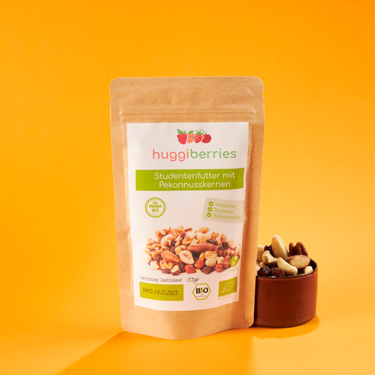 Studentenfutter mit Pekannusskernen – Bio-Mix aus Nüssen & Trockenfrüchten, vegan, proteinreich & ideal als Snack für unterwegs