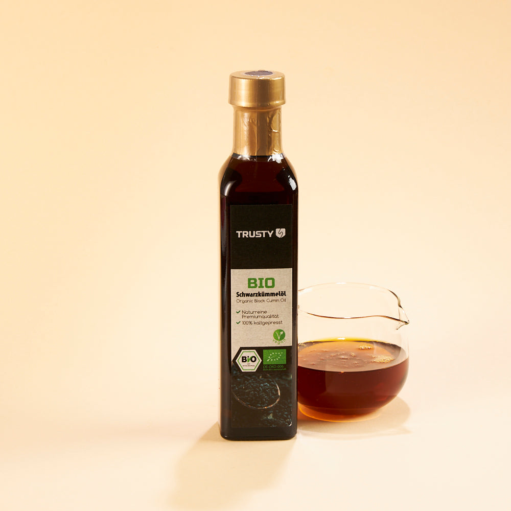 Trusty Schwarzkümmelöl 250ml – kaltgepresst, unraffiniert & naturbelassen mit 2 % Thymochinon

