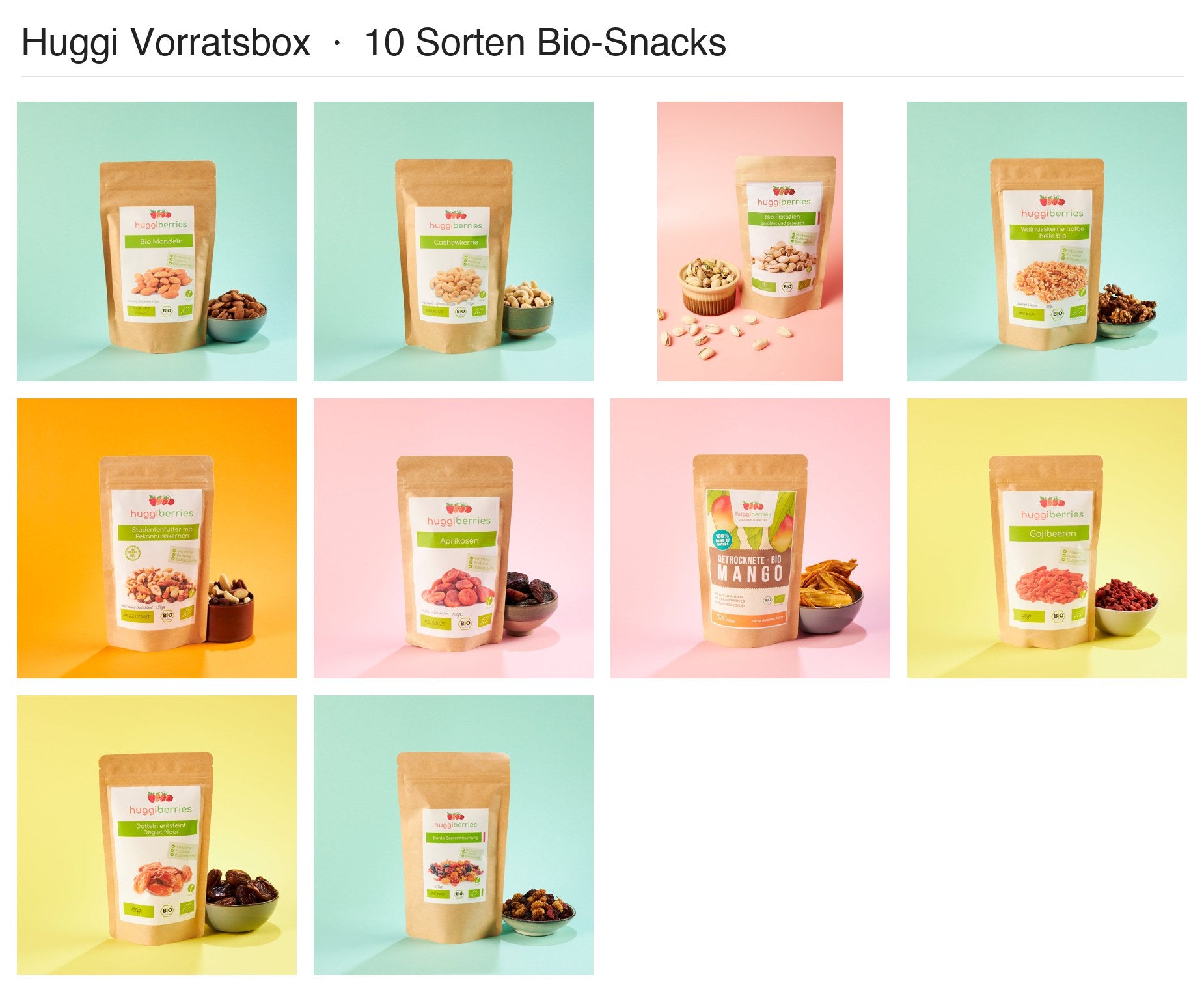 Huggi Vorratsbox – 10 Sorten Bio-Snacks im Set
