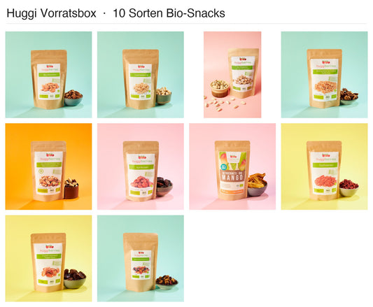 Huggi Vorratsbox – 10 Sorten Bio-Snacks im Set