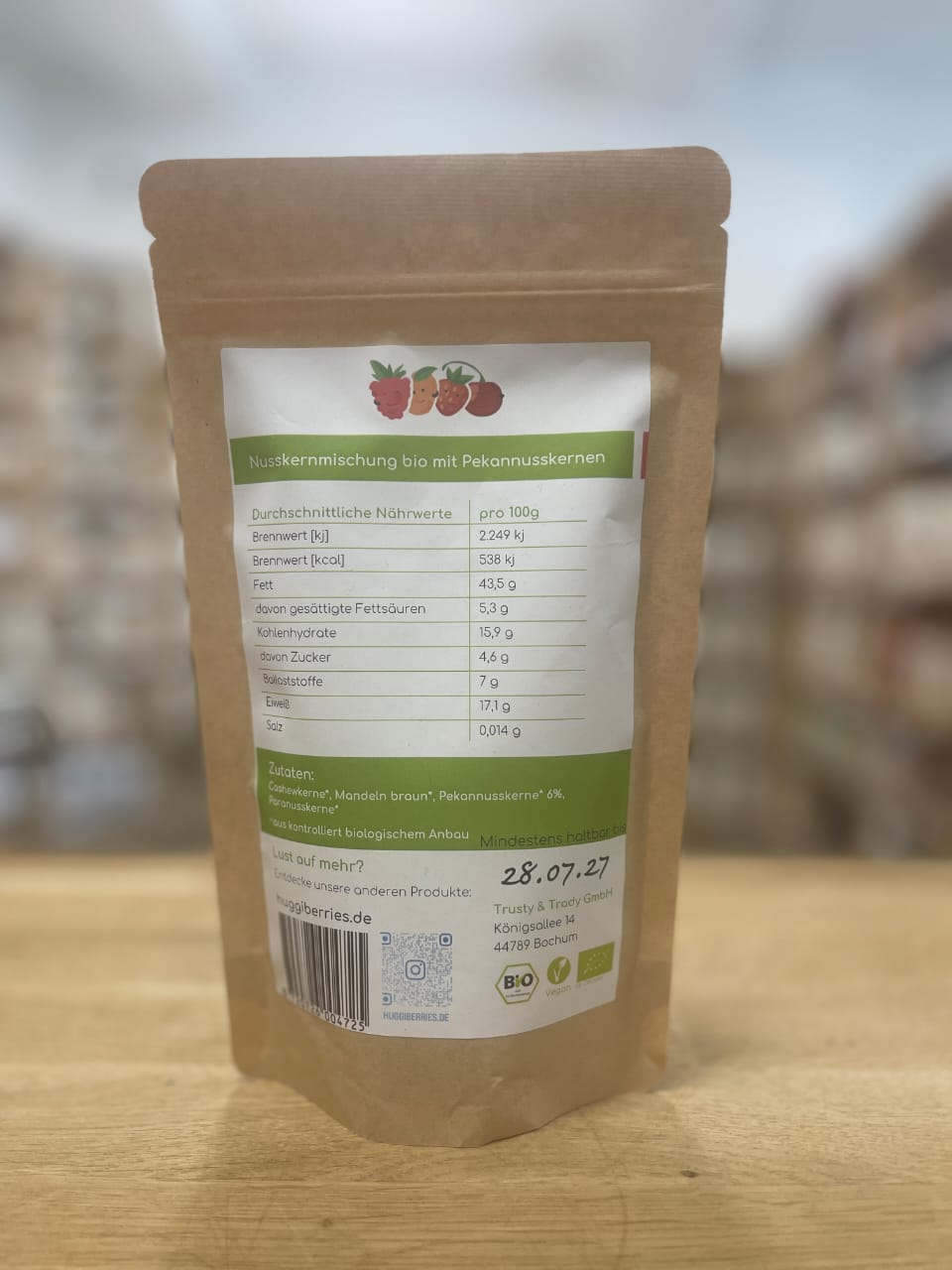 Naturbelassene Nusskernmischung Bio mit Pekannusskernen - 150 g